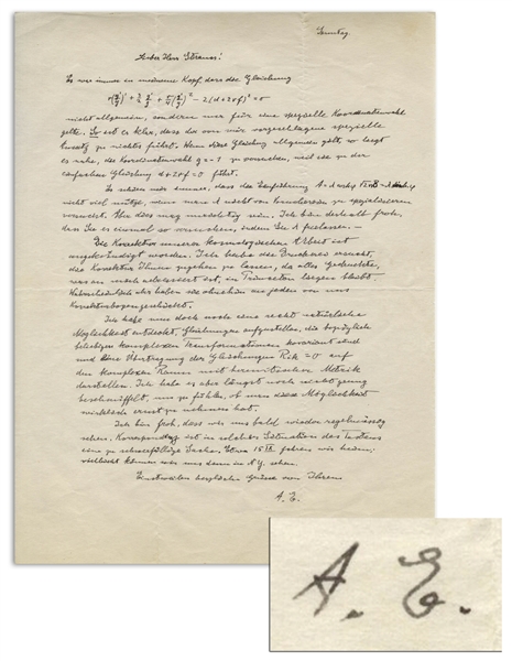 Albert Einstein Autograph Letter Signed to His Assistant, Regarding Einsteins Paper Generalization of the Relativistic Theory of Gravitation -- With Several Equations in Einsteins Hand